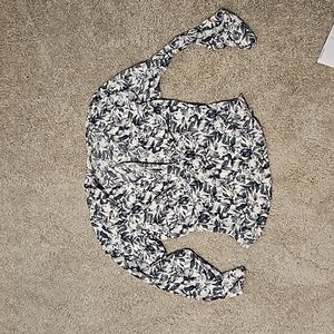 Abercrombie & Fitch Long Sleeve Deep V Top Fruit Toile Print Smocked